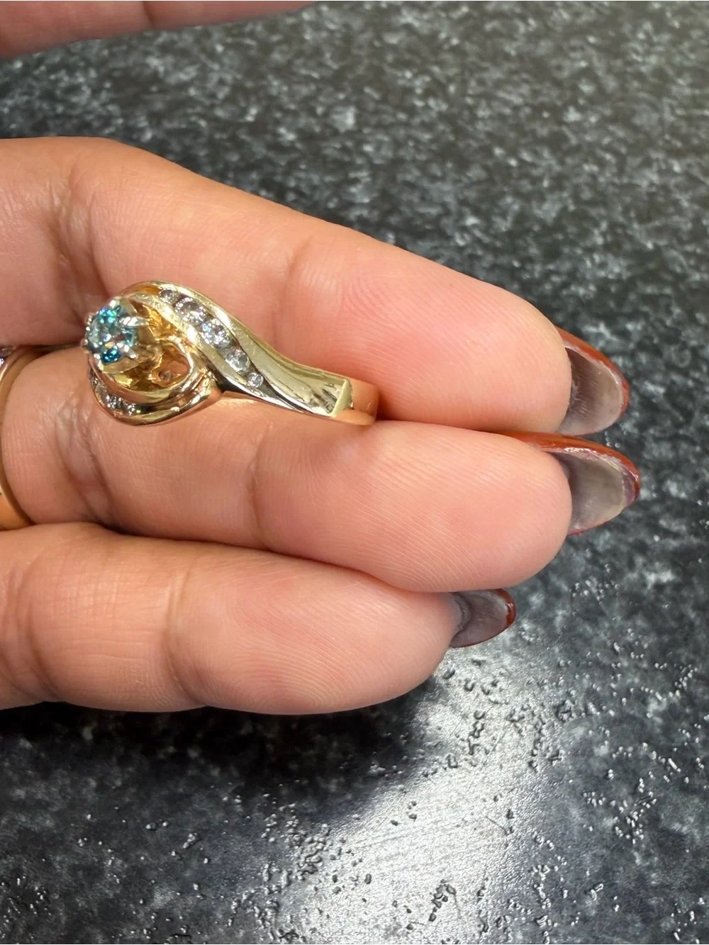 14k natural blue diamond ring